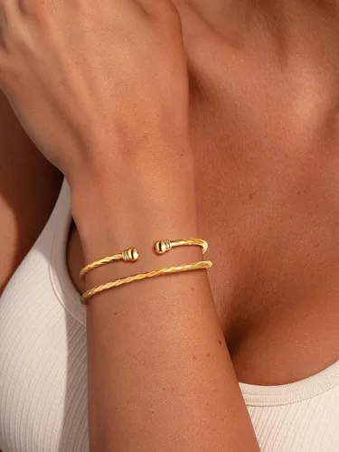 Vista 7 de U7 delicado brazalete de puño simple de platino bañado en oro real de 18K, joyería moderna. A. Oro básico