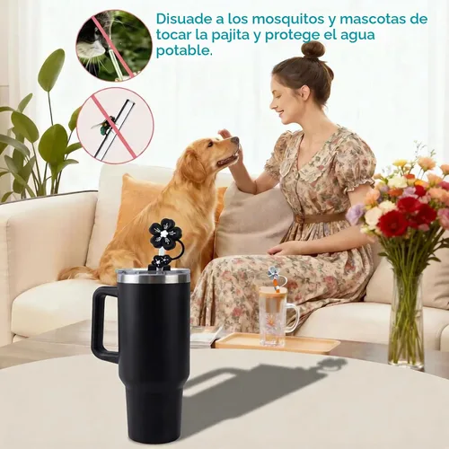 Vista 5 de BTYHAOS Cubiertas de pajilla, a prueba de polvo, para vaso Stanley 30 de 40 onzas Negro (Black New)