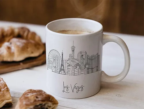 Vista 4 de TJ Originals - Taza de café Las Vegas Nevada, regalo de taza de café de recuerdo de viaje turístico, taza de cerámica Skyline de 11 oz, taza