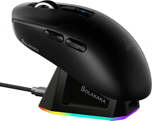 Vista 9 de SOLAKAKA SM820 - Mouse inalámbrico para juegos con base de carga RGB, 24000 DPI Tri-Modos Ratón inalámbrico con 2 botones laterales, mouse macro