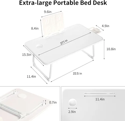 Vista 4 de [28 x 16 pies] Mesa plegable extragrande para computadora portátil para cama, escritorio de piso, ideal para comer, estudio, uso de computadora