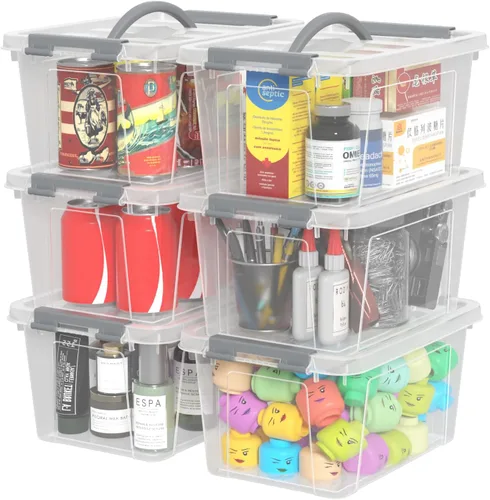Vista 8 de Paquete de 6 cajas de almacenamiento de plástico de 20 L, caja de almacenamiento transparente con tapas