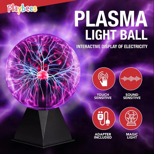 Vista 3 de Playbees Bola de plasma púrpura – 7 pulgadas – Bombilla de bobina Tesla electricidad estática en un globo de vidrio presurizado al vacío, nebulosa