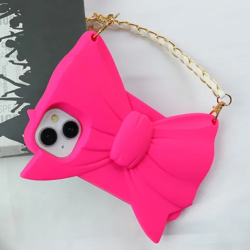 Vista 2 de Funda de silicona suave a prueba de golpes compatible con iPhone 13 Pro Max, bonita funda de silicona suave a prueba de golpes con lazo rosa intenso