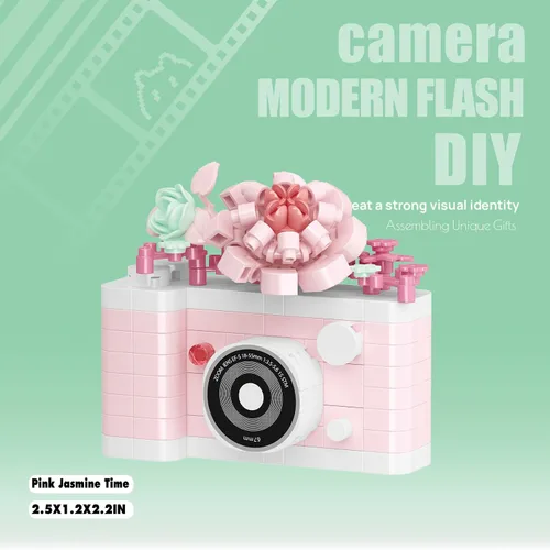 Vista 4 de Pink Jasmine Time Cute Flower Camera Series Mini Building Blocks Toy