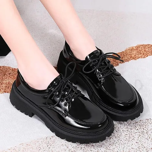 Vista 2 de Zapatos Oxford negros para mujer, zapatos de plataforma gruesa de charol para mujer, clásicos, cómodos, de negocios, casual, trabajo