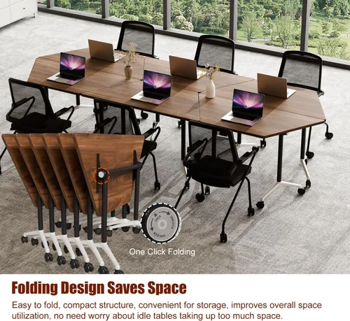 Vista 3 de Mesas de sala de conferencias, mesa de conferencias plegable con ruedas silenciosas, mesa trapezoidal de 47.2 pulgadas, mesa moderna para sala