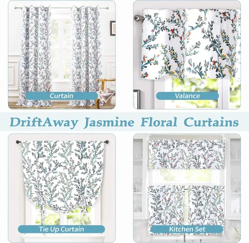 Vista 7 de DriftAway Jasmine - Cenefa de cortina de ventana con aislamiento térmico botánico de acuarela para sala de estar, dormitorio, cocina, 2 capas de 52