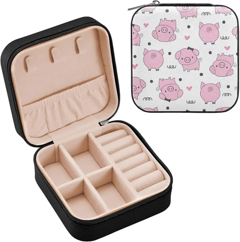 Vista 2 de xigua Lindo joyero de cerdo para mujeres y niñas, estuche portátil de cuero sintético para viajes, anillos, aretes, collares, pulseras