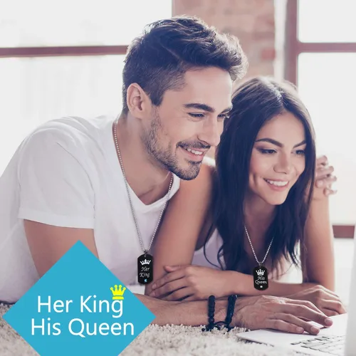 Vista 7 de Juego de 8 pulseras a juego para parejas y mujeres hombres Her King His Queen I Love You Corona collares para novios y novias para regalo de joyería