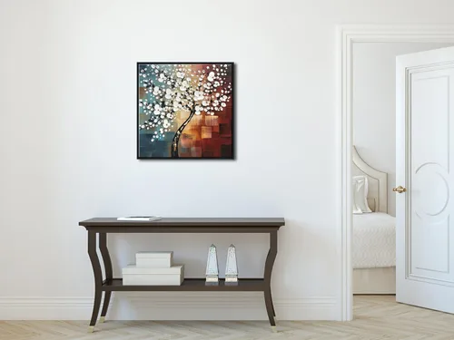 Vista 6 de Wieco Art Morning Glory - Arte de pared enmarcado, 24 x 24 pulgadas, 100% pintado a mano, pintura al óleo abstracta de flores blancas, decoración