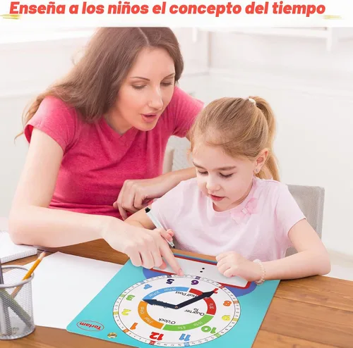 Vista 3 de Reloj magnético grande de aprendizaje de borrado en seco para niños que aprenden a decir la hora, demostración de 12 pulgadas, reloj analógico