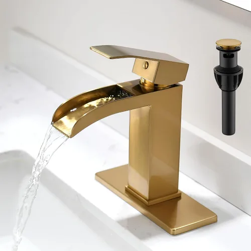 Vista 11 de Grifo de baño cascada negro – Grifo de lavabo de baño de una sola manija negro mate de 1 o 3 agujeros Grifo de tocador sólido de un solo orificio