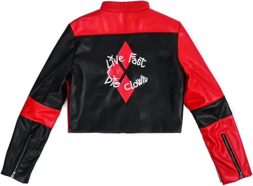 Vista 3 de Bioworld Chaqueta Moto Harley Quinn de piel sintética, Rojo