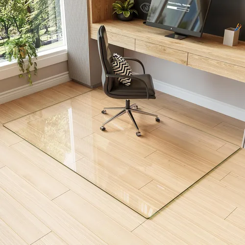 Vista 21 de Koonmi Tapete para silla de vidrio templado para suelos de madera dura y alfombras, 30" x 48" gris, protector de piso de oficina de servicio pesado