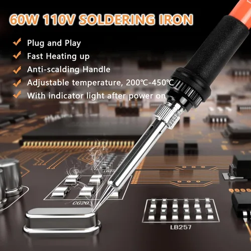 Vista 2 de Lápiz para soldar de 60 W y 110 V, temperatura ajustable, herramienta soldadora para reparación, reparación eléctrica, joyas y bricolaje