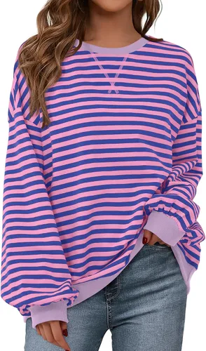 Vista 23 de BTFBM Sudadera de gran tamaño para mujer 2026 otoño Azul Beige Blanco