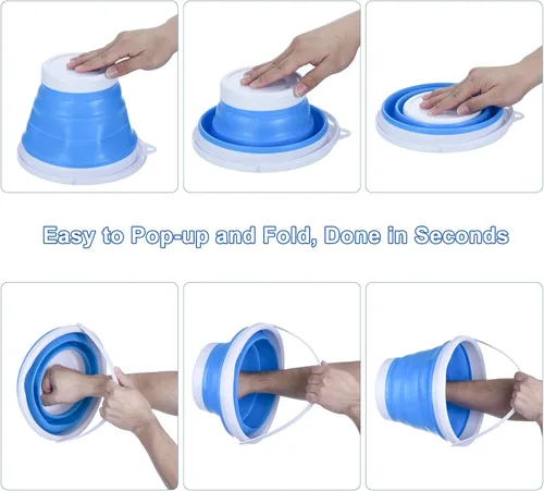 Vista 4 de PATIKIL Cubo plegable de 10 L, cubo de playa plegable portátil de plástico para exteriores, para camping, pesca, lavado de autos, color verde