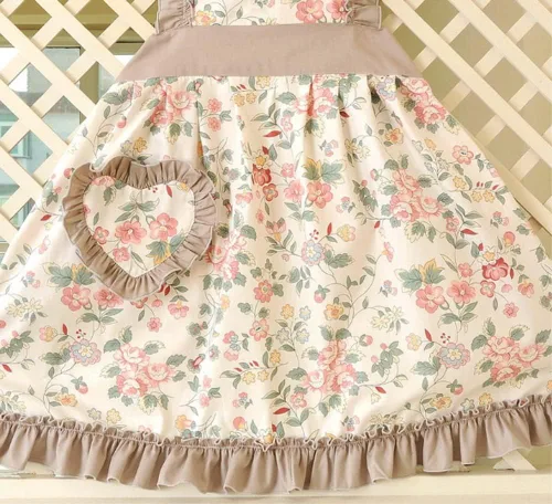 Vista 3 de CRB Fashion Delantal para mujeres para cocinar y hornear Delantales de chef de cocina para damas, mujer, con bolsillo, Hojas Azul Marino