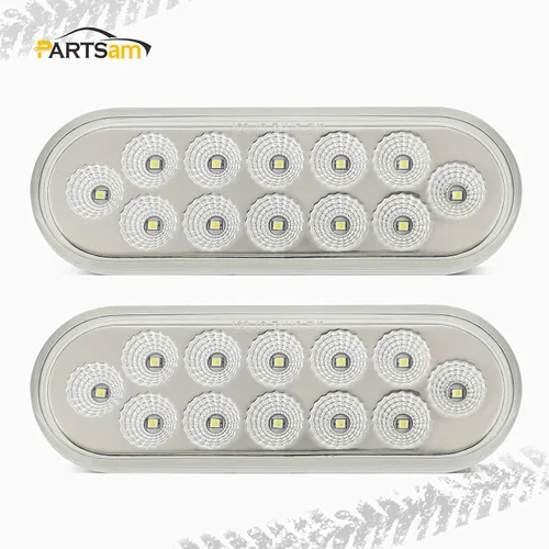 Vista 7 de Partsam Juego de 2 luces traseras ovaladas rojas de 6.7 pulgadas y luces de respaldo blancas, 12 diodos con ojales de goma y coletas de cable de 3