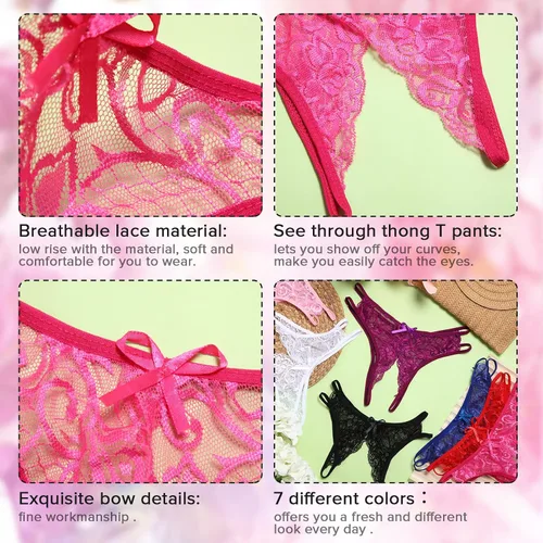 Vista 3 de 7 piezas de tangas finas para mujer, tangas transparentes en forma de T, bragas transparentes, ropa interior transpirable para mujer