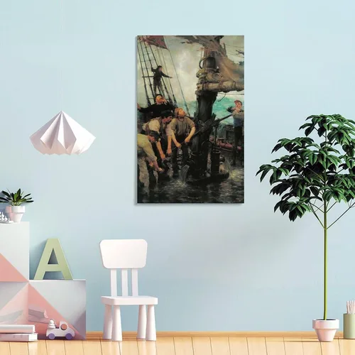 Vista 4 de All Hands to The Pumps by Henry Scott Tuke Canvas Wall Art Poster Decorative Bedroom Modern Home Print Picture Artworks Posters 12x18inch(30x45cm)
