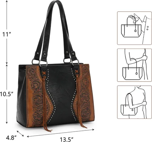 Vista 6 de Montana West Western Tote Bag for Women Concealed Carry Shoulder Handbag Tooling Purse