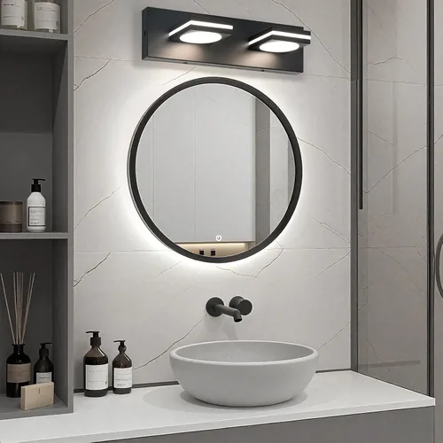 Vista 5 de OKELI Lámpara LED de tocador de baño de 2 luces, color negro mate, moderna lámpara de pared sobre espejo (3CCT, 3000K-6000K)