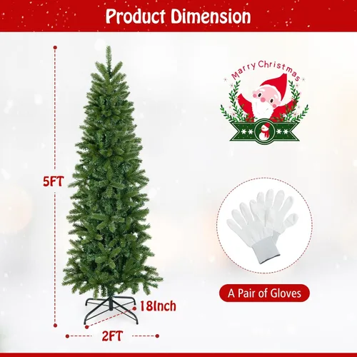 Vista 7 de GOFLAME Árbol de Navidad preiluminado de 5 pies, árbol de Navidad artificial con 180 luces LED, 10 modos de luz, 390 puntas de rama, soporte
