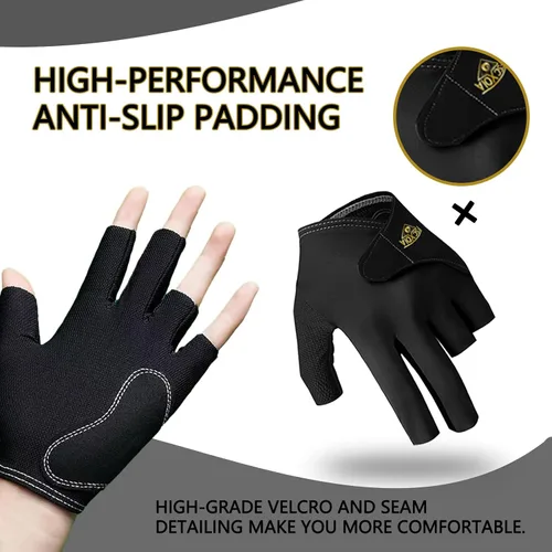 Vista 4 de Guantes de billar transpirables, secado rápido, transpirables, mano izquierda, 5 dedos, doble costura duradera, ajuste envolvente ajustable, guantes