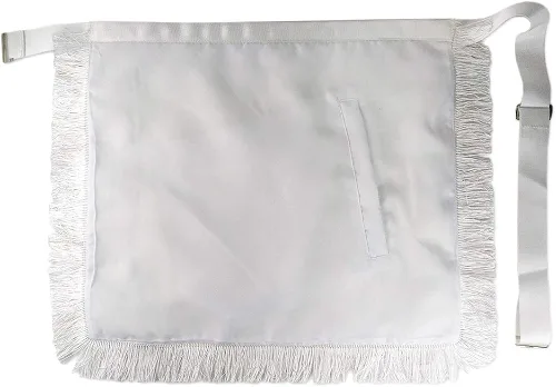 Vista 3 de Delantal masónico bordado de cuero sintético brújula cuadrada G con flecos blancos, Blanco