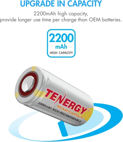 Vista 3 de Tenergy SubC - Batería recargable NiCd de 2200 mAh (sin pestañas), paquete de 15