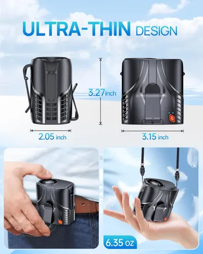 Vista 4 de 2025 Ventilador de cintura portátil personal y ventilador de cuello, motor sin escobillas de 14000RPM, tiempo de funcionamiento recargable de 40H