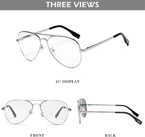 Vista 4 de HJSTES Lentes transparentes de aviador, luz azul, para mujeres y hombres, montura piloto clásica, sin receta