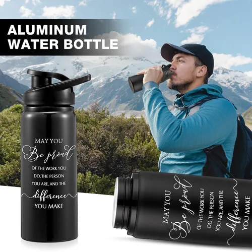 Vista 5 de Bokon Paquete de 24 botellas de agua de agradecimiento a granel, botellas de aluminio reutilizables con tapas, para empleados, maestros, compañeros