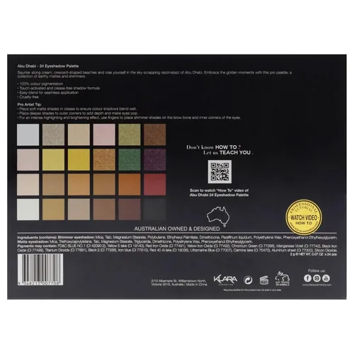 Vista 7 de Klara Cosmetics Paleta de 24 sombras de ojos – Paleta de sombra de ojos festiva de lujo, vibrante, intensa, a todo color, larga duración, mate, Abu