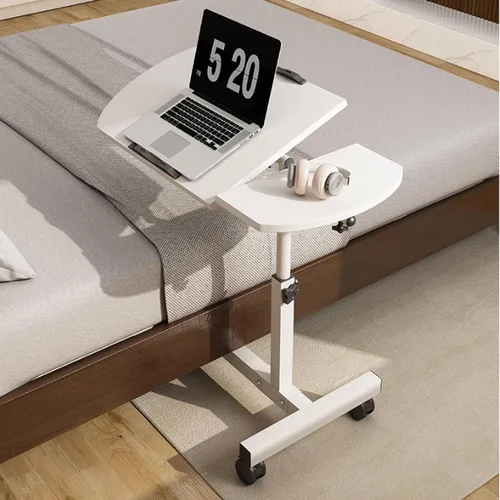 Vista 9 de Mesa auxiliar pequeña, mesa auxiliar para sala de estar, mesa auxiliar de ángulo ajustable, rotación de 360° con ruedas, mesa auxiliar móvil, fácil