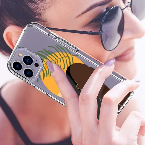 Vista 2 de LUHOURI Funda para iPhone 15 Pro con protector de pantalla, acrílico transparente Funda protectora de carga inalámbrica, ajuste delgado, diseños