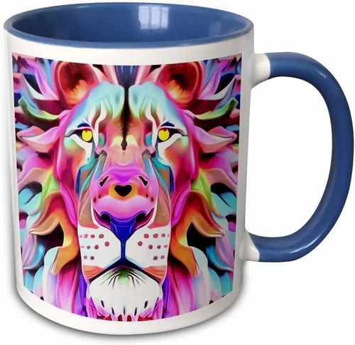 Vista 10 de 3dRose Taza de café, tamaño – 11 oz – Un león de ensueño irreal fantasía arte acrílico – abstracto geométrico – divertido regalo de taza de café