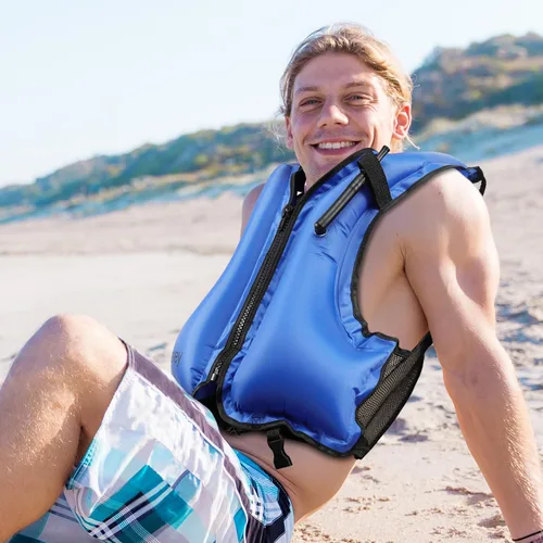 Vista 7 de Chaleco de esnórquel para adultos, chaleco inflable de esnórquel para hombres y mujeres, chaqueta de natación portátil y chaleco de flotabilidad