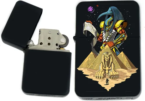 Vista 34 de Faraón, egipcio, tutankamón, cleopatra, ojo de Horus, pirámides-Ankh, leona-diosa única coleccionable s Infinity negro mate encendedores a prueba