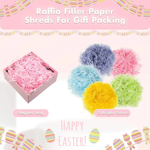 Vista 6 de Zonon Cesta de pasto de Pascua de 17 onzas, trituradores de papel de rafia, relleno de papel de rafia, para embalaje de regalo, caza de huevos