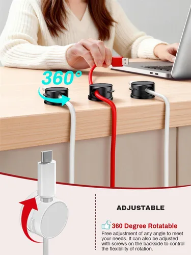 Vista 3 de Paquete de 10 soportes magnéticos giratorios con caja, clips giratorios de 360° para mesita de noche, con adhesivo fuerte sin residuos