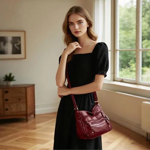 Vista 2 de WITERY Bolso Crossboby para mujer Bolso de hombro de piel sintética suave con múltiples bolsillos con correa ajustable