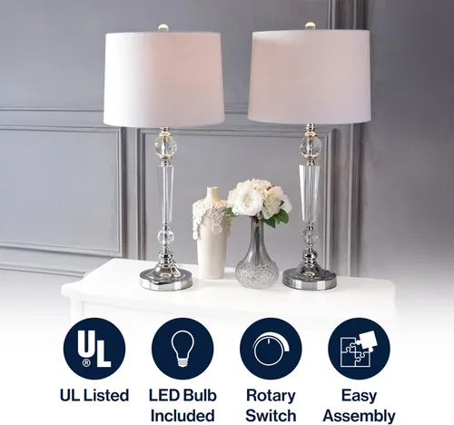 Vista 5 de Eyely EYL2048A-SET2 Wells - Lámpara de mesa LED de cristal de 29.5 pulgadas para sala de lectura, sala de estar, oficina, dormitorio, moderna