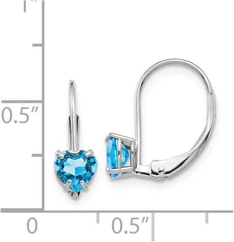 Vista 2 de Aretes de oro blanco de 14 quilates y topacio de imitación de 0197in diseño de corazón azul