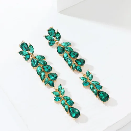 Vista 5 de Aretes largos colgantes de diamantes de imitación brillantes con forma de lágrima de cristal para mujeres, bodas, novias, joyería de graduación