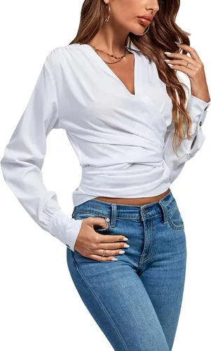 Vista 3 de LYANER Blusa de manga larga con cuello en V para mujer