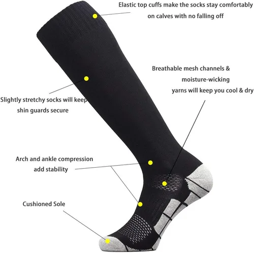 Vista 2 de CWVLC - Calcetines de fútbol (135pares) calcetines altos hasta la rodilla, para deportes de equipo, para adultos, jóvenes y niños