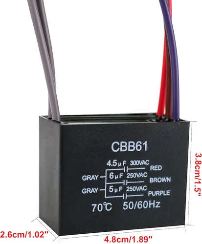 Vista 5 de Condensador de ventilador de techo CBB61 4.5uf + 6uf + 5uf 5 cables 250V, ZE-208S E89885 interruptor de ventilador de techo de 3 velocidades 4 bronce
